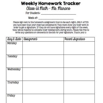 weekly-homework-sheet-parent-signature Ebook Reader