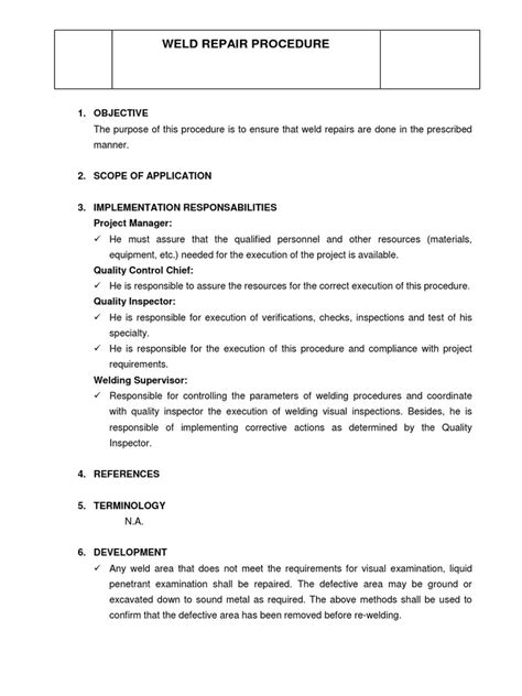 weld repair procedures sample PDF