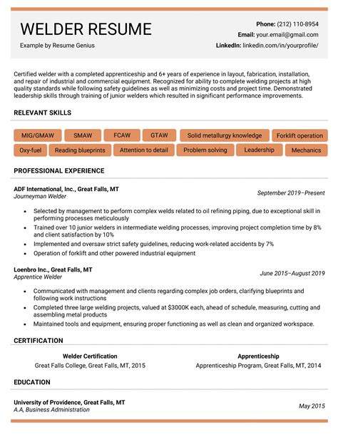 Welder Resume Templates