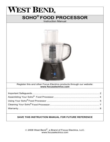 west bend shfp100 soho food processoruser manual Kindle Editon