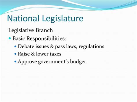 what is the legislative branch of nigera responsibilities