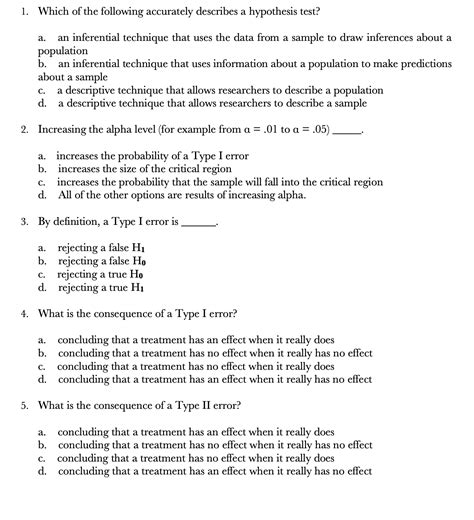 which of the following accurately describes a hypothesis test