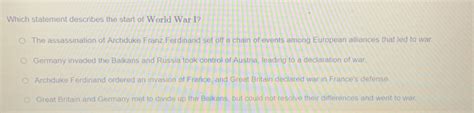 which statement describes the start of world war i