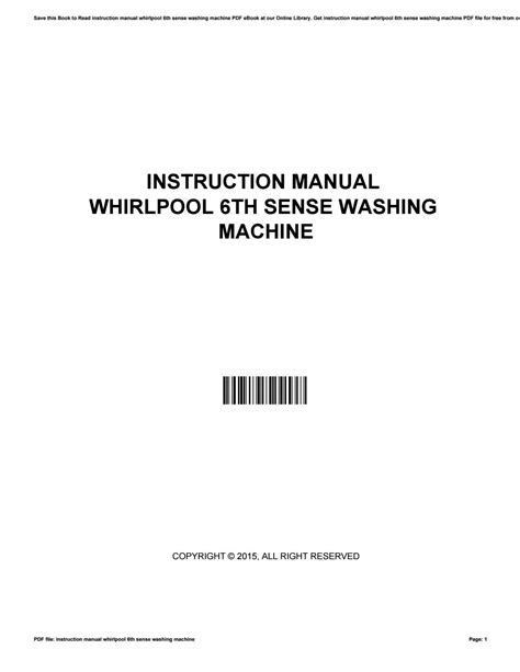whirlpool 6th sense washing machine instruction manual PDF