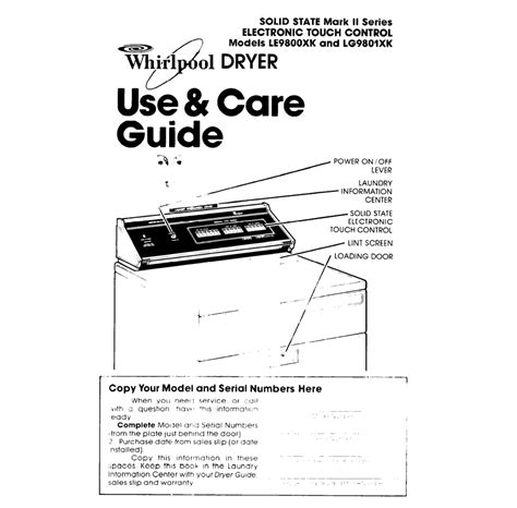 whirlpool calypso dryer repair manual Doc