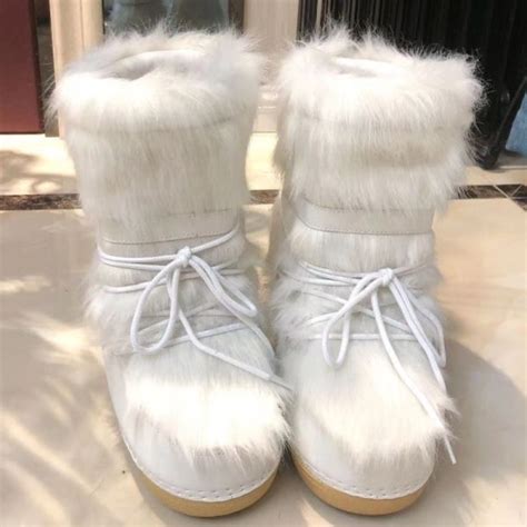 white fluffy boots