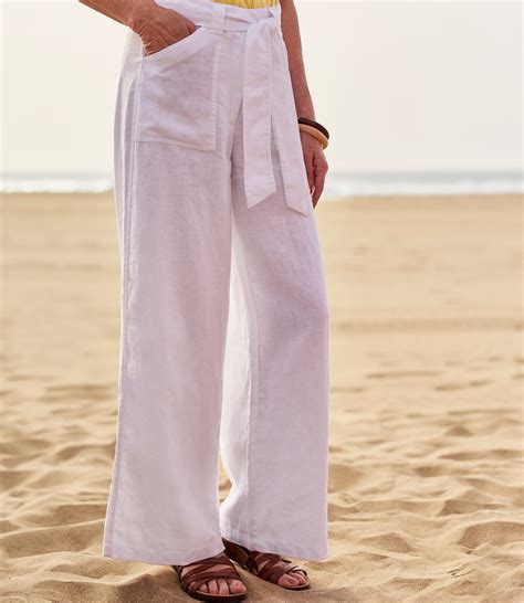 white linen wide leg trousers