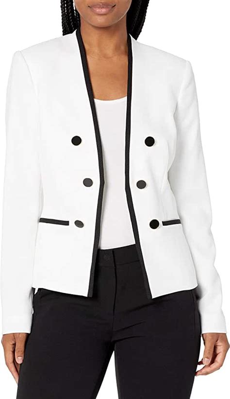 white with black blazer