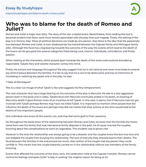 who is to blame for the death of romeo and juliet essay Doc