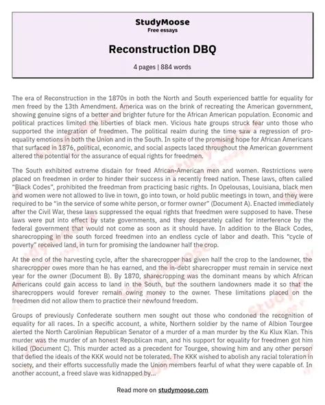 who killed reconstruction dbq essay Kindle Editon