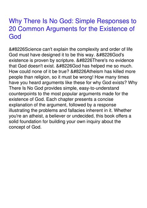 why there is no god simple responses to 20 common arguments for the existence of god Epub