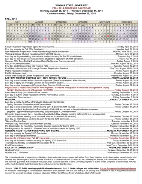 winona state university calendar