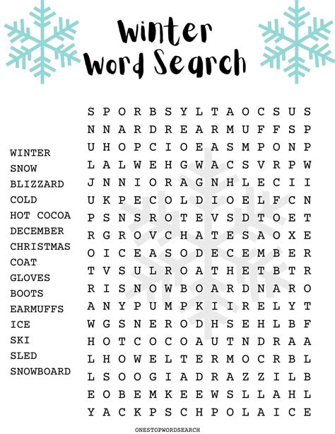 Winter Word Search Puzzles Printable