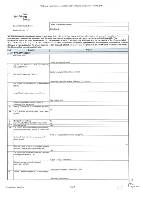 wolfsberg group questionnaire