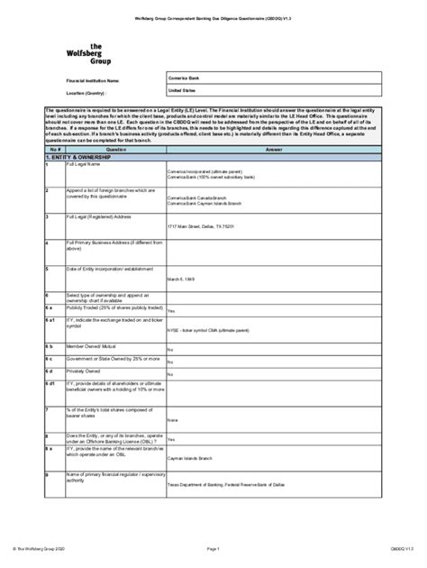 wolfsberg questionnaire