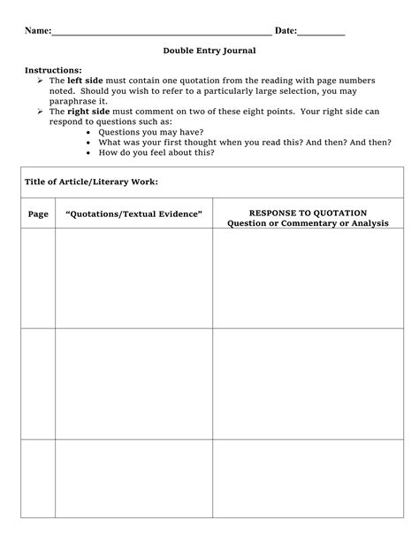 worcester public schools double entry journal sheets PDF