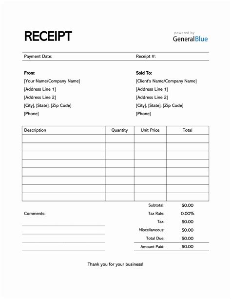 Word Document Receipt Template