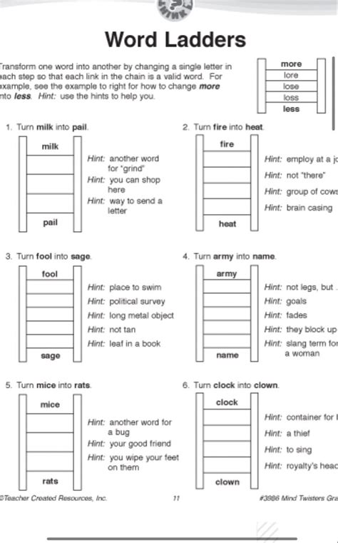 word ladders fifth grade Epub