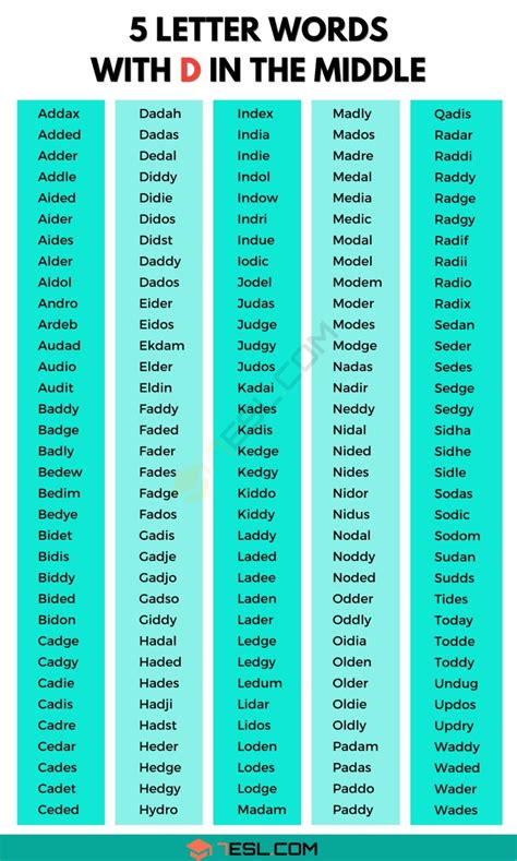 words with d in the middle