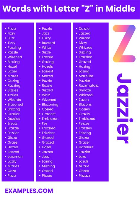 words with z in middle