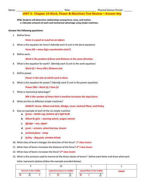 work and machines chapter test answers PDF