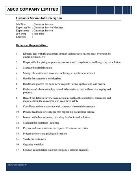 work description customer service executive PDF