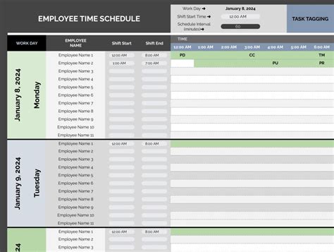 Workday Calendar Template