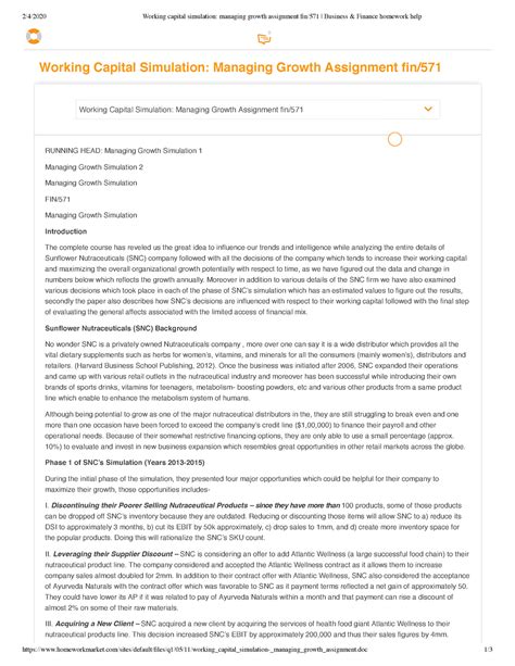 working capital simulation managing growth assignment Epub