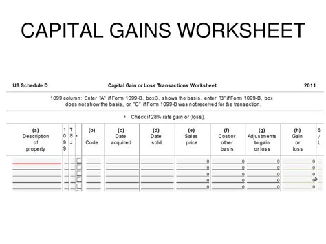 worksheet for capital gains