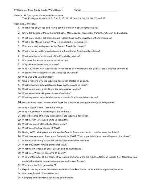 world history 2nd semester final answers PDF