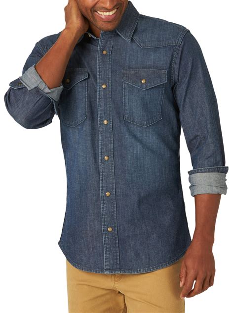 wrangler denim shirt mens