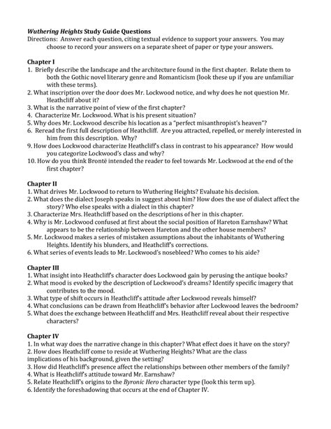 wuthering heights study guide answers PDF