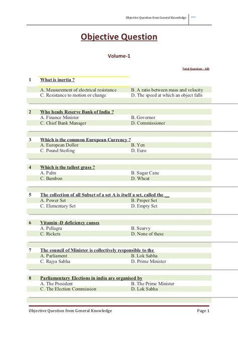 www general knowledge objective type question pdf Epub