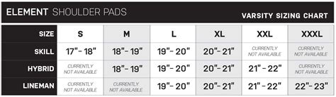 Xenith Flyte Shoulder Pads Size Chart