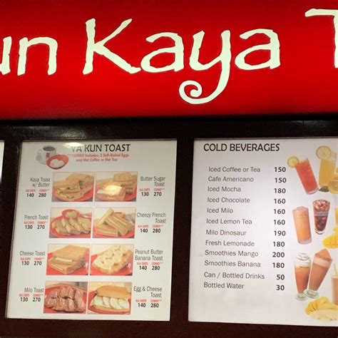 ya kun kaya toast menu price