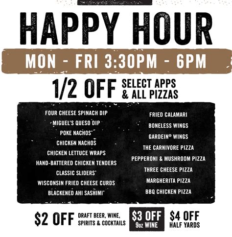 yard house happy hour menu