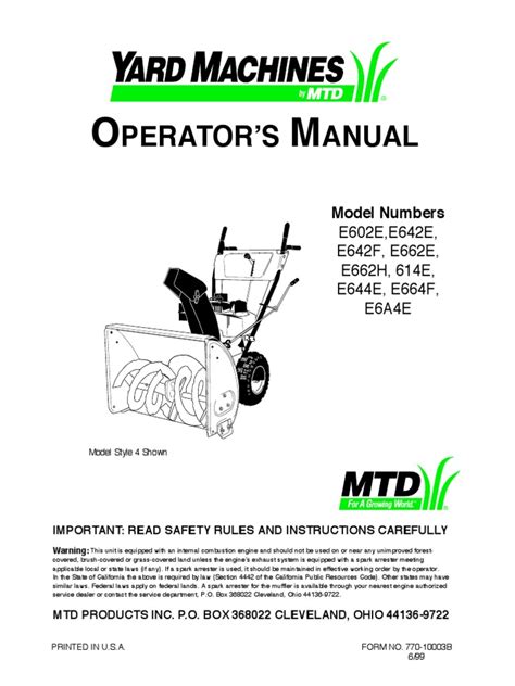 yard machine snowblower owners manual Doc