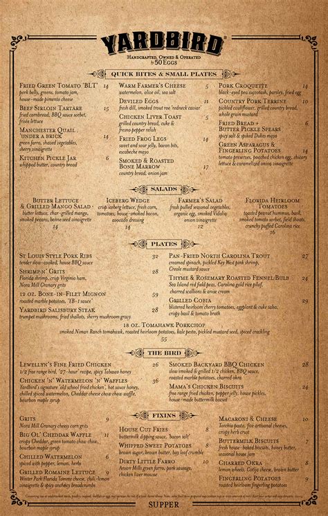 yardbird southern table and bar menu