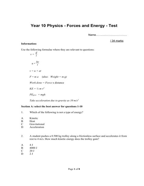 year 10 physics test papers PDF