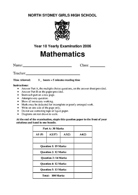 year 10 yearly exam paper math Reader