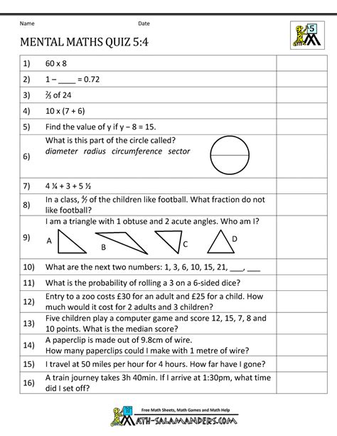 year 5 maths test papers online PDF