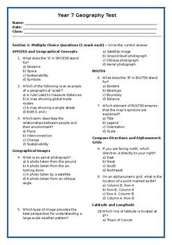 year 7 geography test paper PDF