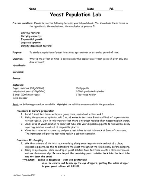 yeast population study lab answer key PDF