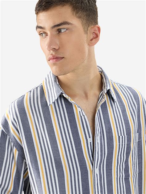 yellow and blue striped shirt