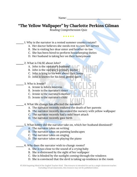 yellow wallpaper selection test answers Doc