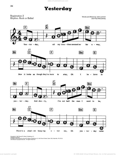 yesterday music notes for Epub