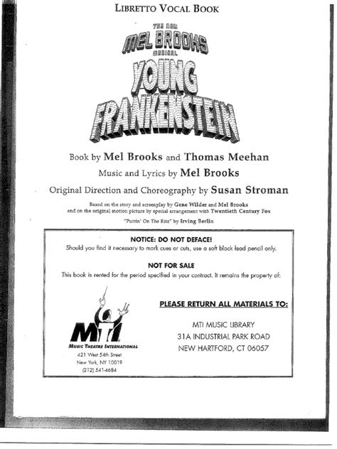 young frankenstein the musical script and score PDF