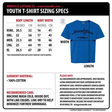 youth shirt size chart