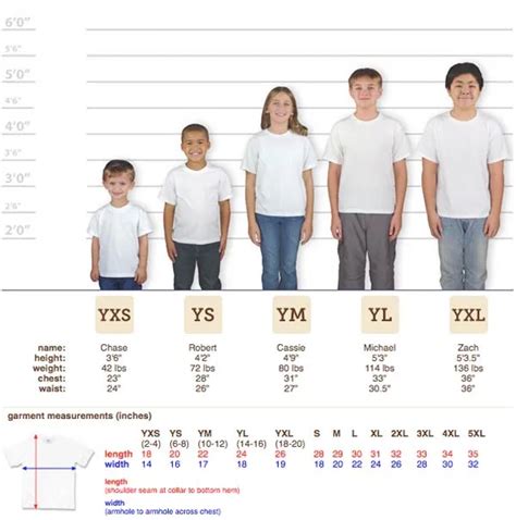 youth shirt sizes chart