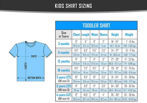 youth shirts size chart